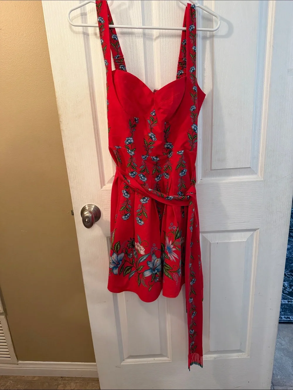 FARM Rio Red Floral Sweetheart Mini Dress